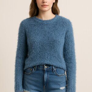 Cozy Fuzzy Blue Textured Sweater Aqua Size XS